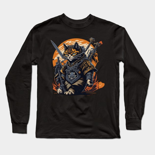 Samurai cat hip hop Long Sleeve T-Shirt by Rizstor